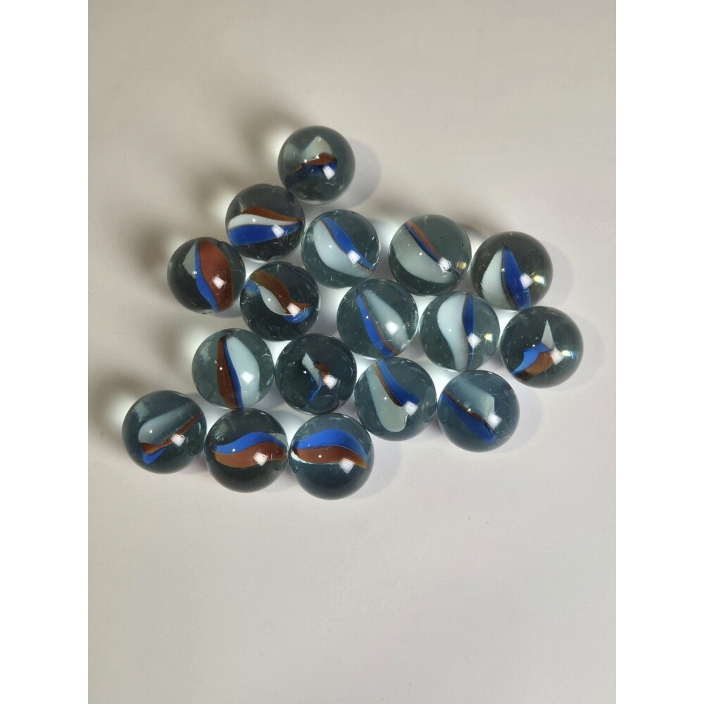 Vintage Glass Marbles Lot of 17 Blue White Brown Swirl Machine Made